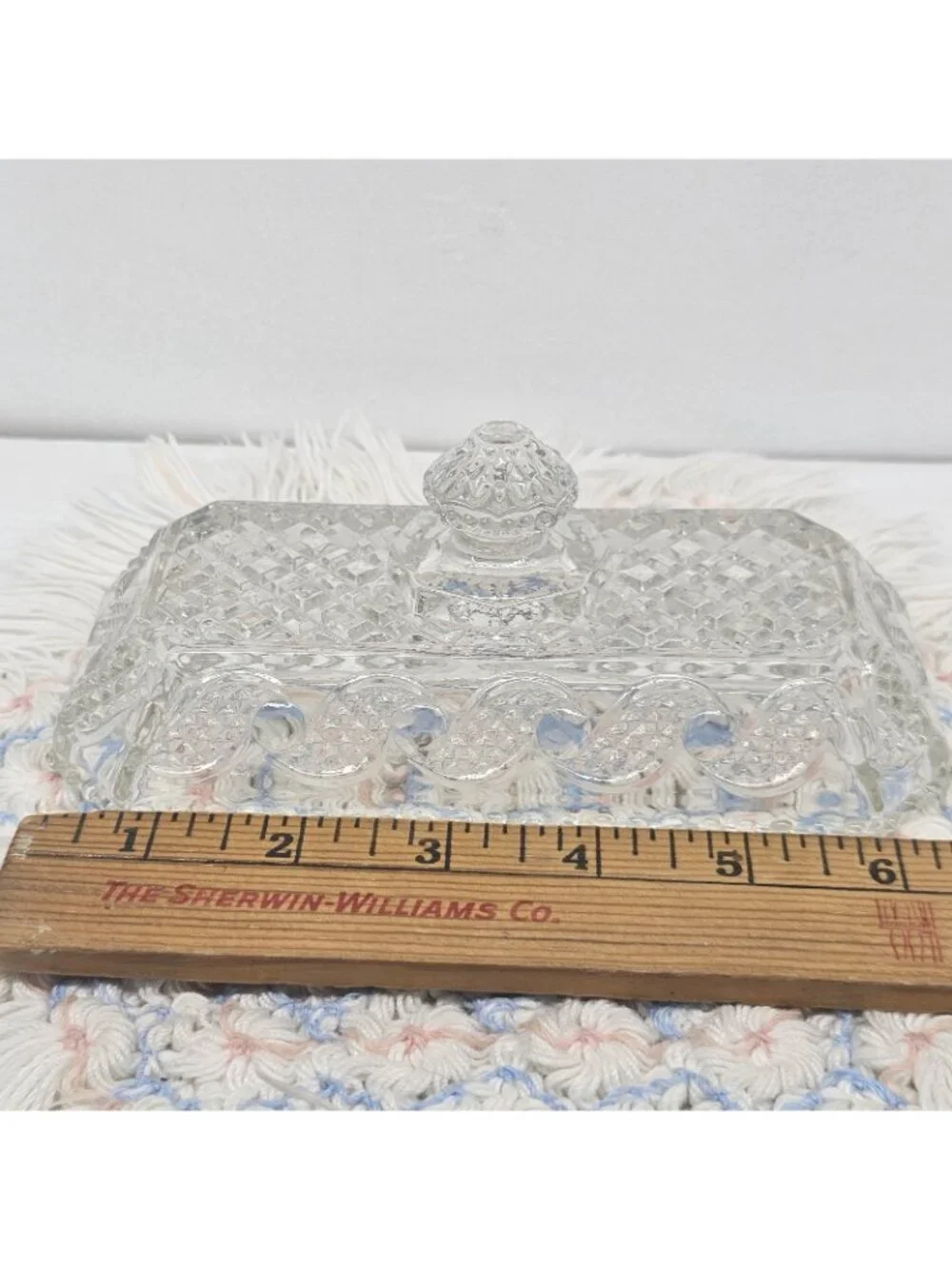 Vintage Avon Cape Cod Clear Pressed Glass Covered \ Butter Dish  Waves